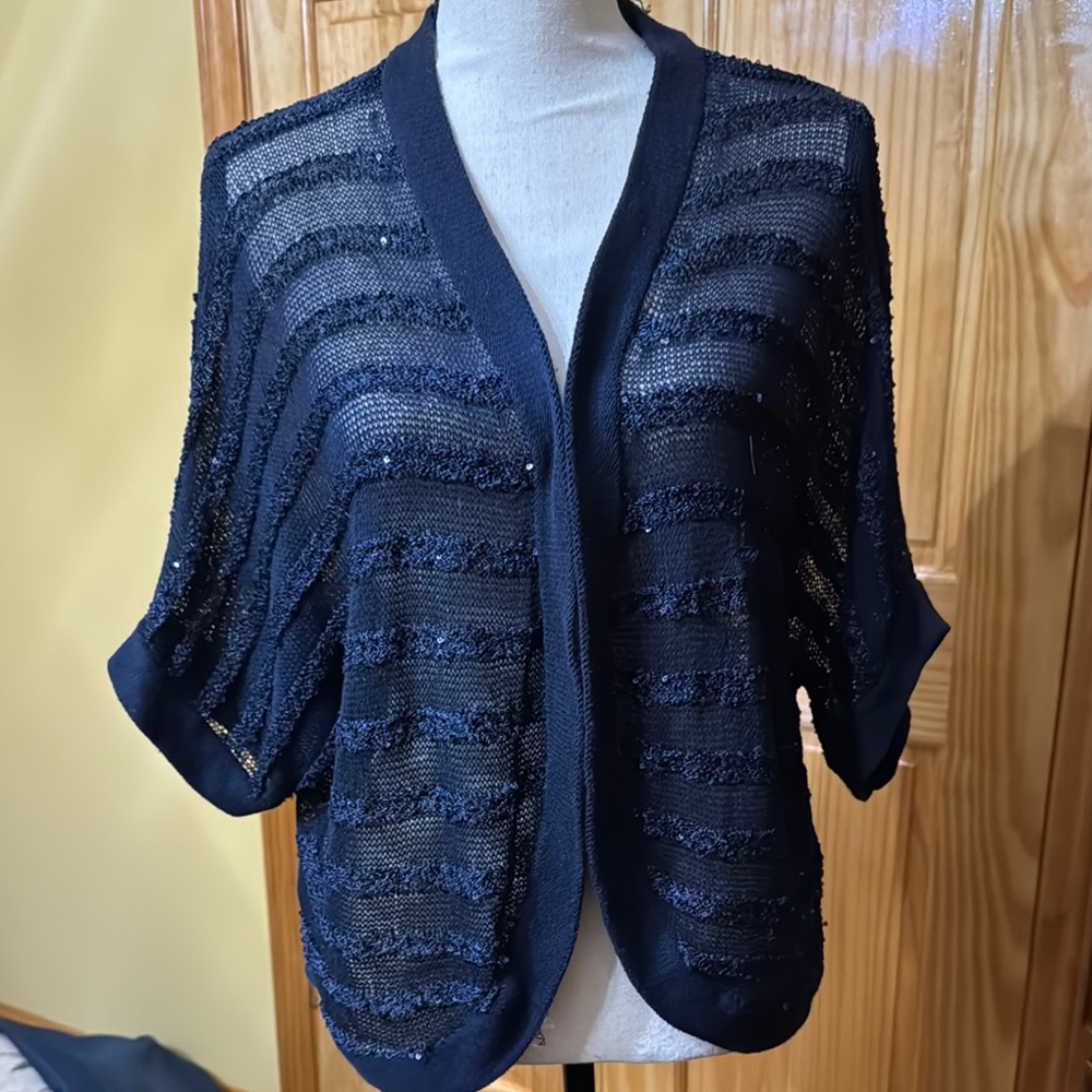 INC International Concepts Navy Textured Open-Front Cardigan‎